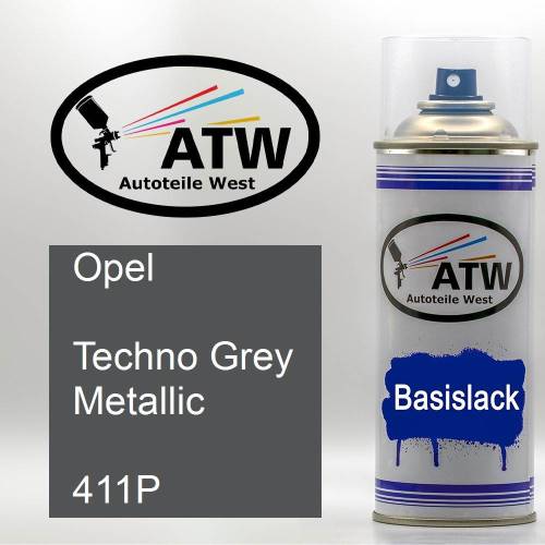 Opel, Techno Grey Metallic, 411P: 400ml Sprühdose, von ATW Autoteile West.